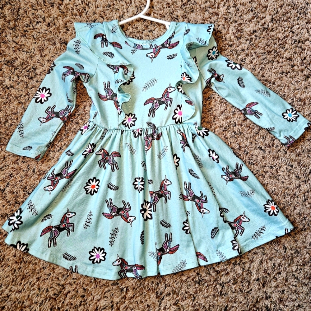 Dot Dot Smile Baby Unicorn Skeleton Print Dress - Blue 12/24 Month